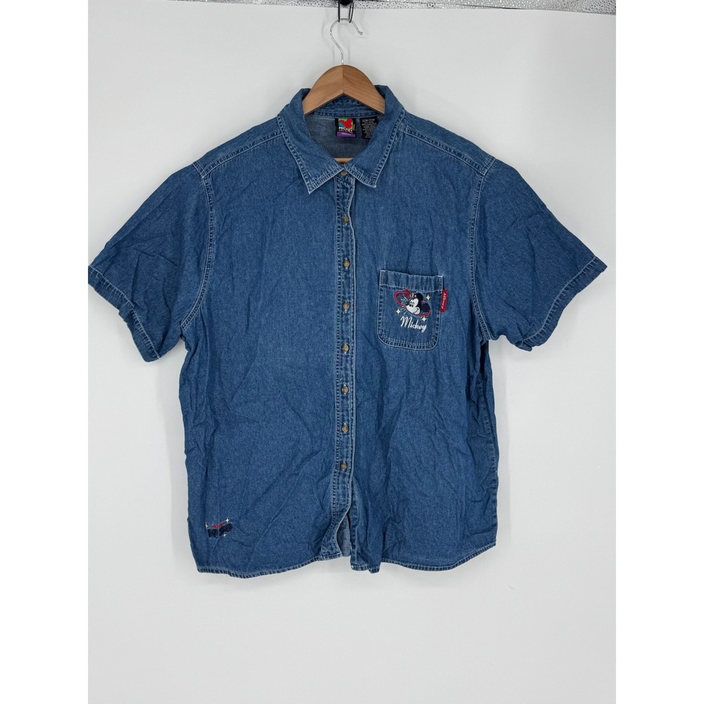Mickey Unlimited Shirt Women's Sz 22W/24W Plus Blue Denim Button Up Pocket F1